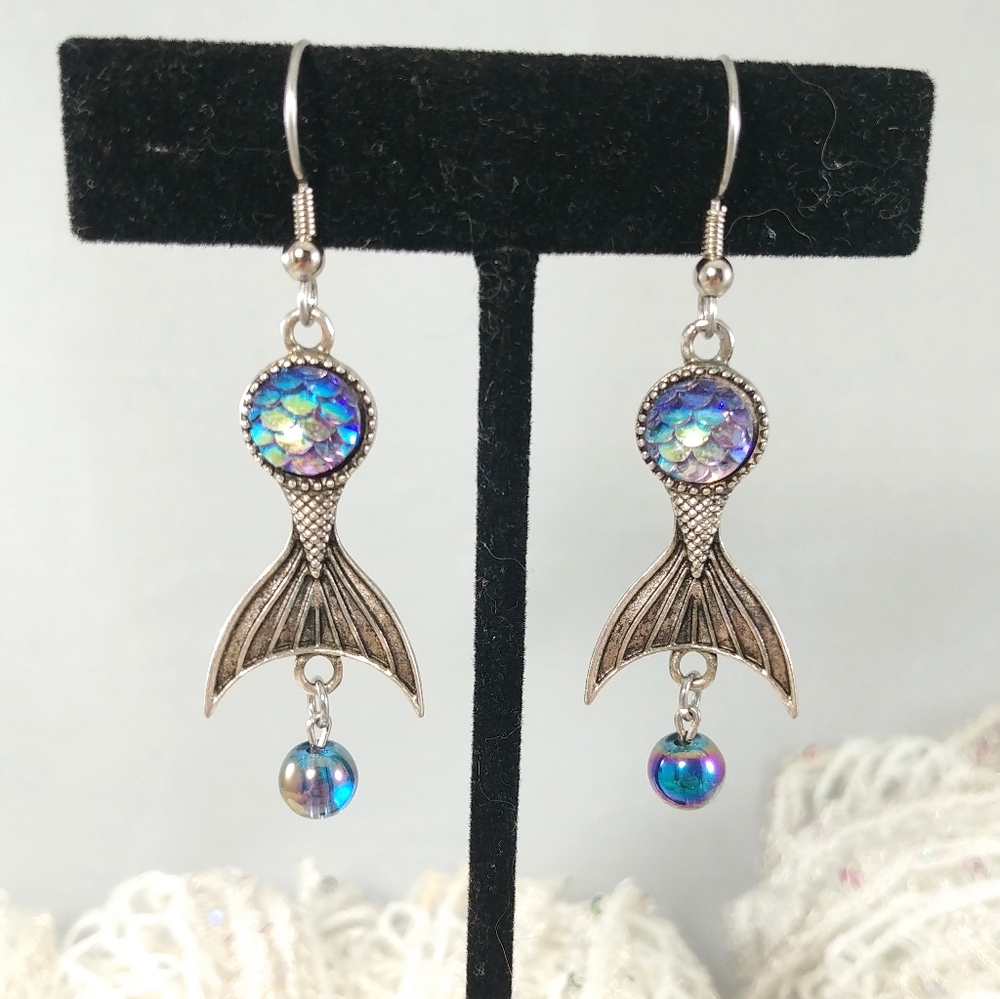 mermaid tail earrings Whimsical iridescent